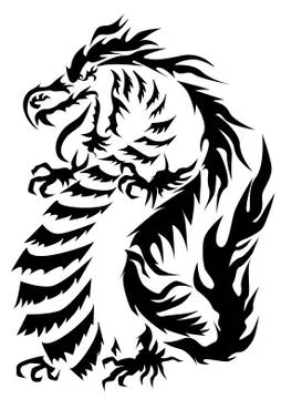 Black silhouette - an attacking dragon Stock Illustration