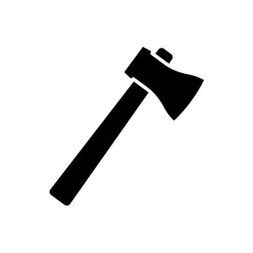 Black silhouette of an axe with a sharp blade and wooden handle Illustration