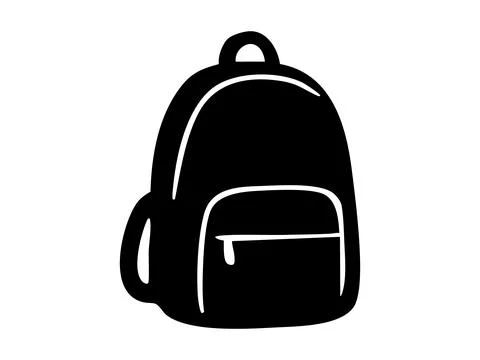 Black silhouette of backpack isolated on white background, graphic illustration Stock Illustration