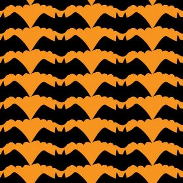 Black silhouette bats pattern on an orange background Stock Illustration
