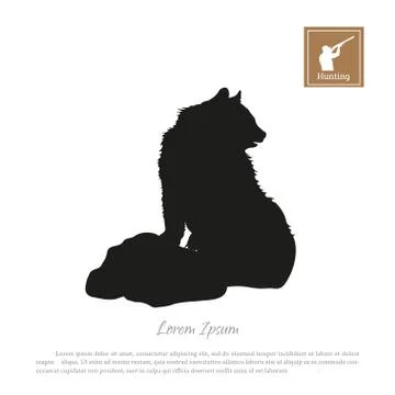 Black silhouette of bear on white background. Forest animals Illustrazione stock