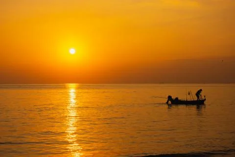 Black silhouette, beautiful sunset Stock Photos