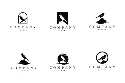 Black silhouette bird logo concept design set bundle collection simple vint.. Stock Illustration