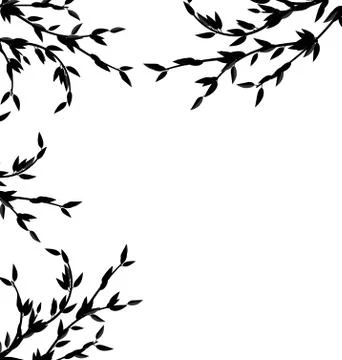 Black Silhouette Branch Tree with Leafs Illustrazione stock
