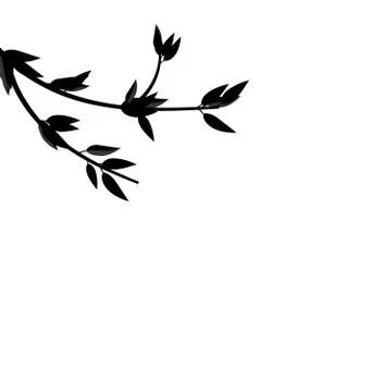 Black Silhouette Branch Tree with Leafs Stock Illustration