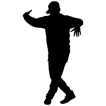 Black silhouette of a breakdancer in dynamic street dance pose isolated on wh イラスト素材