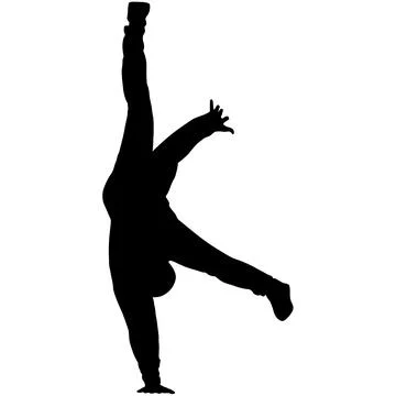 Black silhouette of a breakdancer in dynamic street dance pose isolated on .. イラスト素材