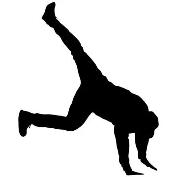 Black silhouette of a breakdancer in dynamic street dance pose isolated on .. イラスト素材