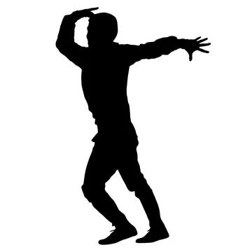 Black silhouette of a breakdancer in dynamic street dance pose isolated on .. イラスト素材