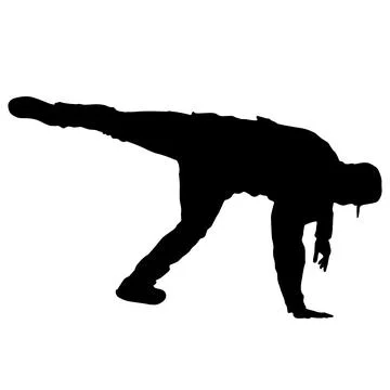 Black silhouette of a breakdancer in dynamic street dance pose isolated on .. イラスト素材