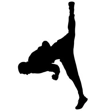Black silhouette of a breakdancer in dynamic street dance pose isolated on .. イラスト素材