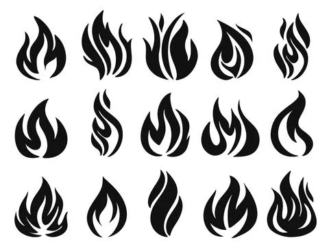 Black silhouette campfire flame set Illustrazione stock