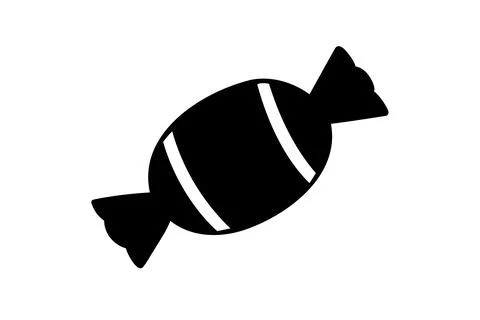 Black silhouette of a candy wrapped in striped packaging. Isolated on white b Stock Illustration