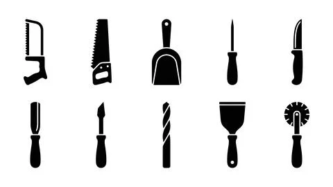 Black silhouette carpenter tools and hardware equipment set for diy woodwor.. Stock Illustration