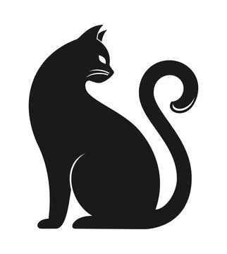 Black silhouette of cat looking back, isolated on white background Stock Illustration