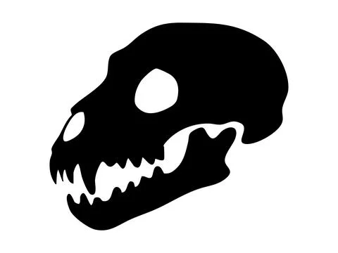 Black silhouette of a cat skull with sharp teeth, isolated on white background Stock Illustration