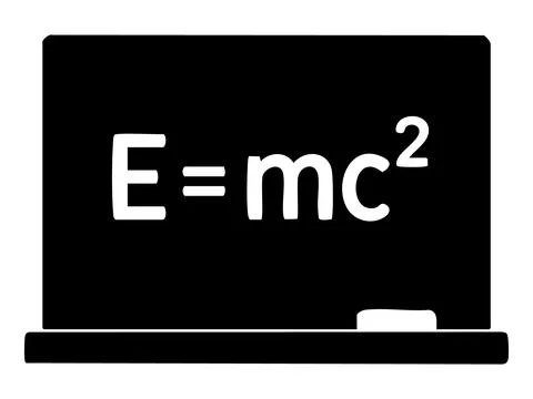 Black silhouette of chalkboard with e mc2, isolated on white background. concept Stock Illustration