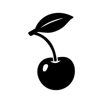 Black silhouette of cherry with leaf. Minimal vector fruit illustration for Stock Illustration