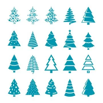 Black silhouette christmas trees vector stylized simple symbols Illustrazione stock