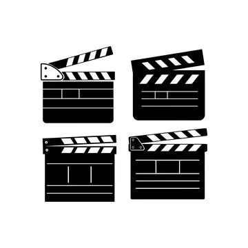 Black Silhouette Clapperboard Collection. Vector icon. Stock Illustration