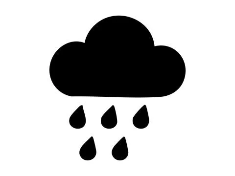 Black silhouette of cloud with raindrops icon, isolated on white background Stock Illustration