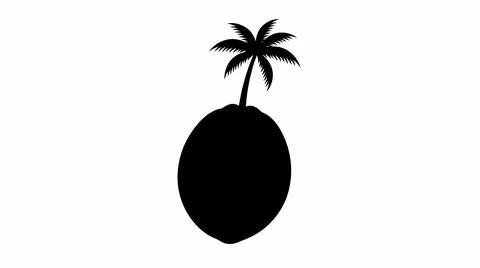 Black silhouette of a coconut with a palm tree growing from it Stock Illustration