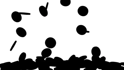 Black Silhouette coins falling down on white background. Stock Footage 339044676