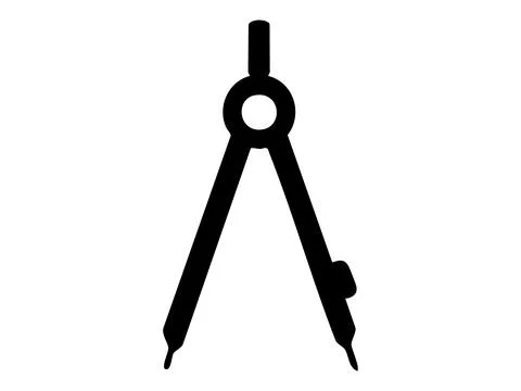 Black silhouette of a compass tool isolated on white background, graphic Stock Illustration