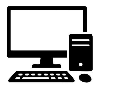 Black silhouette of computer and desktop accessories, isolated on white Stock Illustration