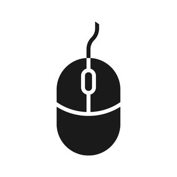 Black silhouette of a computer mouse is isolated on a white background. Illustrazione stock