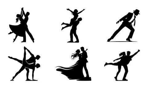 Black silhouette of couples dancing and ice skating black silhouettes figures 스톡 일러스트