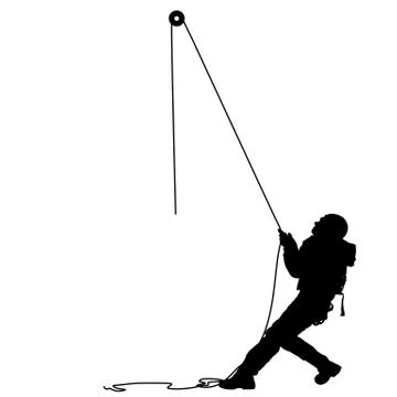 Black silhouette craftsman pulling rope on white background Stock Illustration