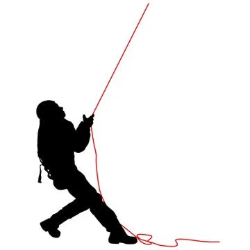 Black silhouette craftsman pulling rope on white background Stock Illustration
