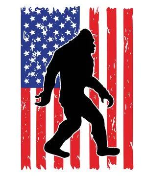 A black silhouette of a creature walks in front of a vertical distressed flag Stock Illustration
