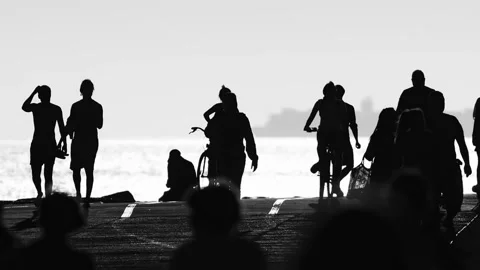 Black silhouette of crowd of people walk... | Stock Video | Pond5