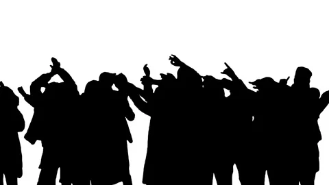 Black silhouette crowd of people on white background. Stock Footage 336502680
