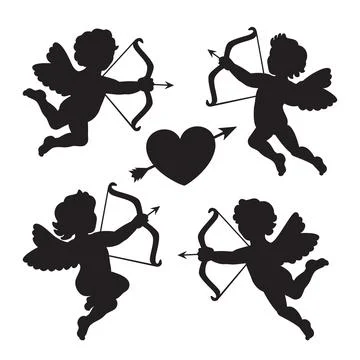 Black silhouette of a cupids. Design for Valentines day. Vector illustration. Stock Illustration