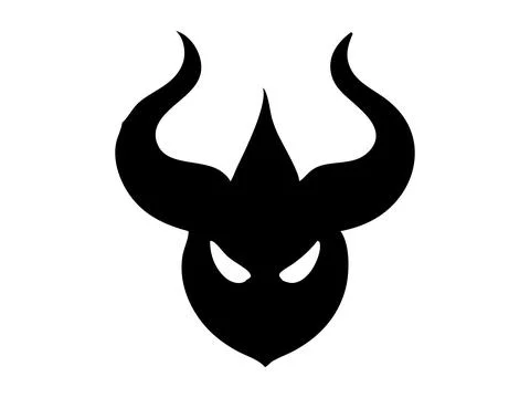 Black silhouette of a devil face isolated on a white background. Demon head.. Stock Illustration