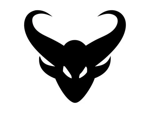 Black silhouette of a devil face isolated on a white background. Demon head.. Stock Illustration
