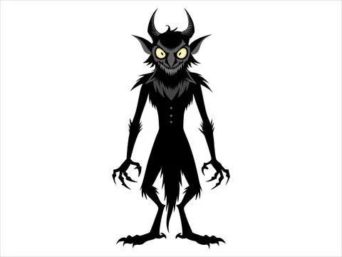 Black silhouette of devil isolated on a white background. Demonic creature wi Stock Illustration