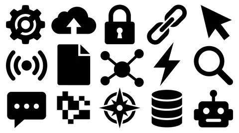 Black silhouette digital technology icon set for user interface graphic design Illustration