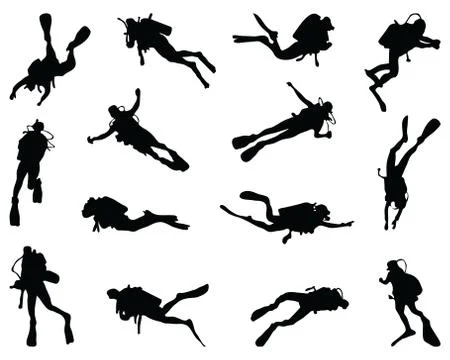 Black silhouette of diver Stock Illustration