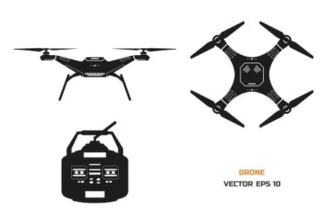 Black silhouette of drone. Control panel of quadrocopter. Isolated image Stock Illustration