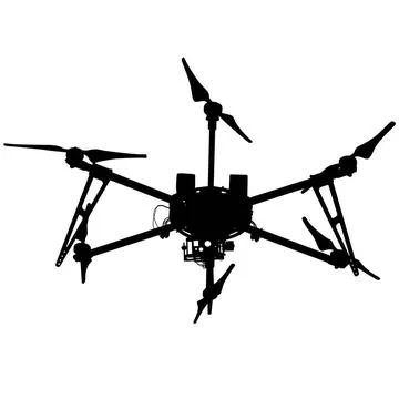 Black silhouette drone quadrocopter, vector illustration. The Black silhou... Stock Photos
