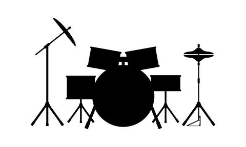 Black silhouette drum kit isolated on white background Stock Illustration