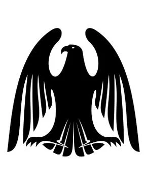 Black silhouette of an eagle with raised wings Stockillustratie