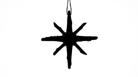 Black Silhouette of an Eight Pointed Rustic Star Ornament Ilustración de archivo