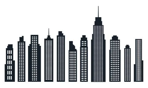 Black Silhouette Elements Set of Skyscraper Tower Building in City Town Stock Illustration