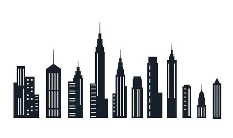 Black Silhouette Elements Set of Skyscraper Tower Building in City Town 스톡 일러스트