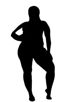 Black silhouette of a fat woman on a white background Stock Illustration